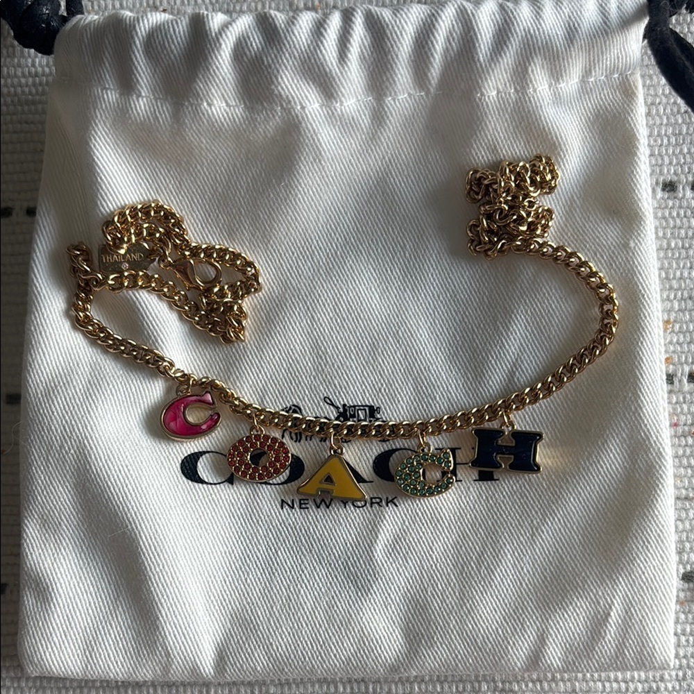 Coach Gold Chain Necklace with Colorful Charms